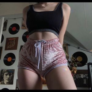 pink velvet high rise booty shorts